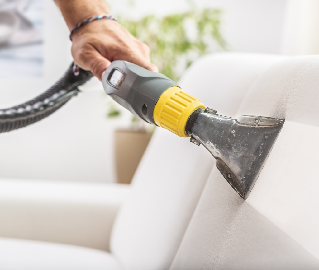 Man rents carpet cleaner in Manchester for sofa cleaning